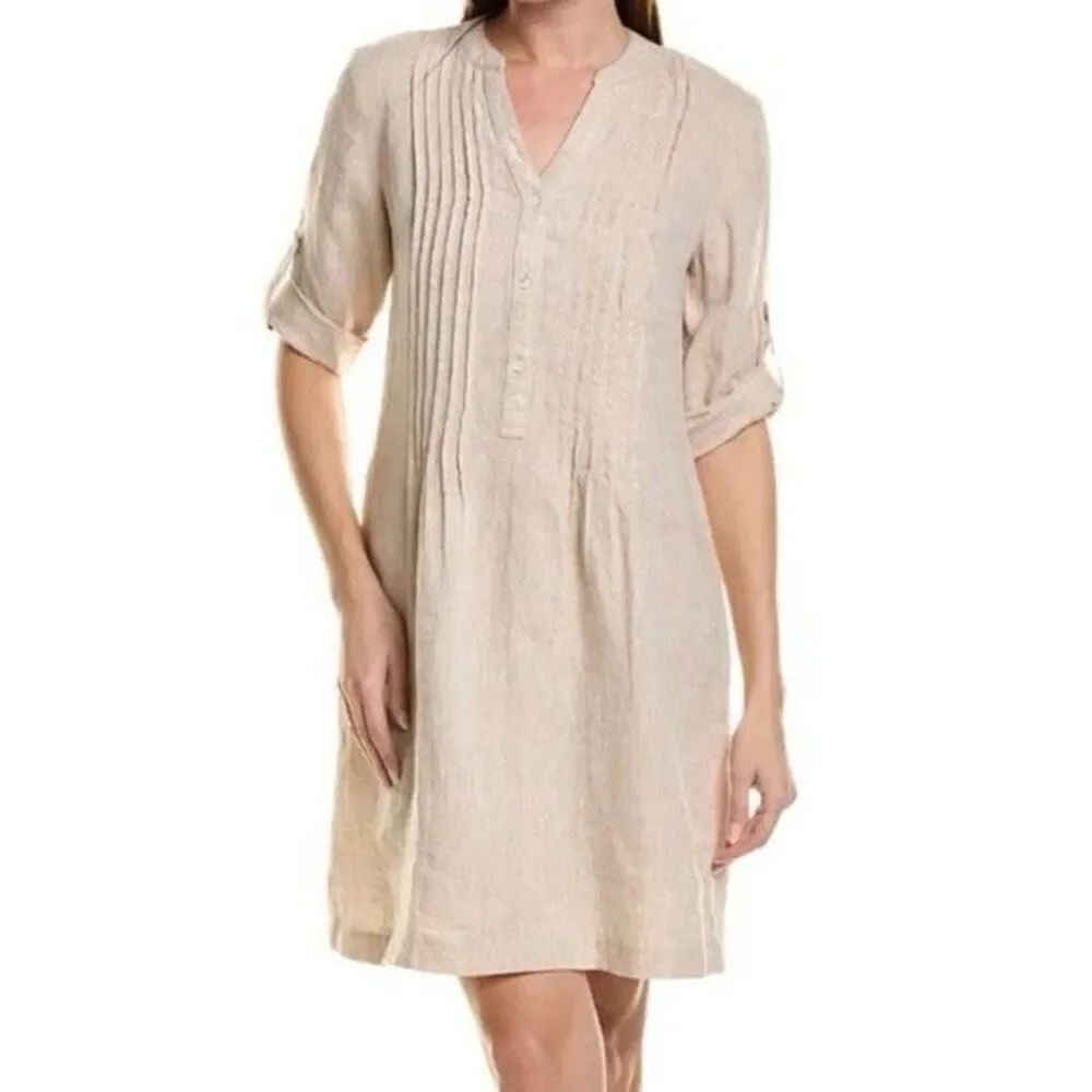 J. McLaughlin 100% Linen Dress Natural Tan Size S